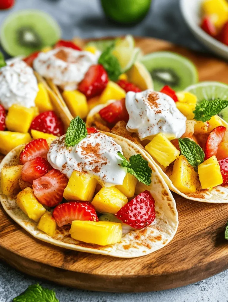 Tropical fruit tacos are a vibrant and refreshing dish that brings a burst of color and flavor to your table. Imagine sinking your teeth into a soft tortilla filled with juicy, ripe fruits, all harmoniously blended together to create a delightful culinary experience. This delightful fusion of sweet fruits and a traditional taco format not only surprises the palate but also offers a feast for the eyes. Perfect for sunny days, these tacos embody the spirit of summer, making them a wonderful choice for brunches, dessert parties, or an invigorating snack any time of the year.