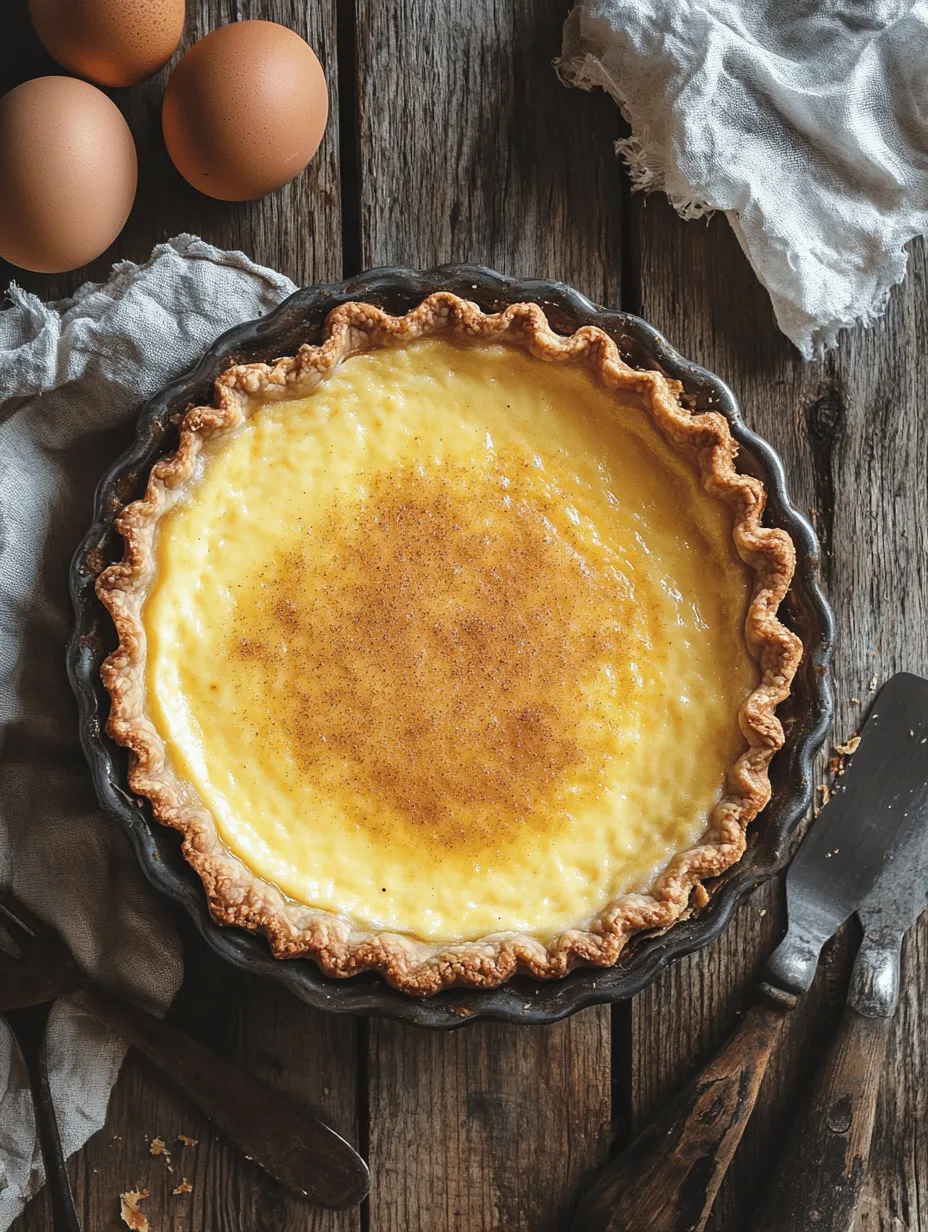 Egg custard pie is a timeless dessert that has graced the tables of many households for generations. This classic dish, with its velvety texture and subtly sweet flavor, serves as a comforting reminder of simpler times and family traditions. The rich, creamy custard filling is enveloped in a flaky pie crust, making it a delightful treat that appeals to both the young and the old alike. Whether enjoyed after a family dinner or at a festive gathering, egg custard pie brings a sense of nostalgia and warmth that few desserts can replicate.