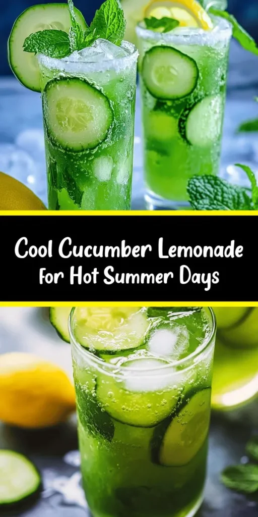 Quench your thirst with this refreshing cucumber lemonade! Perfect for hot days, this drink mixes the coolness of cucumber with zesty lemon for a delightful twist. Simply blend cucumbers, strain the juice, and mix in fresh lemon juice and sugar for the ideal balance of sweetness and tartness. Chill it, serve over ice, and garnish with mint and lemon slices. It's a vibrant and tasty stay-cool drink that everyone will love! Ideal for gatherings or a relaxing day at home.