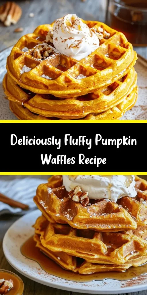 Start your morning with these fluffy pumpkin waffles, perfect for fall! Made with simple ingredients like pumpkin puree, warm spices, and fluffy eggs, this recipe is easy to whip up in just 25 minutes. Enjoy these delicious waffles topped with maple syrup, whipped cream, or pecans for a delightful treat. Whether it's brunch or breakfast, these pumpkin waffles are a cozy way to savor the flavors of the season. Give it a try!