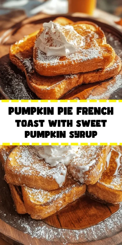Indulge in a cozy autumn breakfast with this Pumpkin Pie French Toast and homemade pumpkin syrup. Perfectly fluffy brioche or challah is soaked in a creamy pumpkin mixture, then cooked to golden perfection. Serve it warm, drizzled with a rich pumpkin syrup made from maple syrup and pumpkin puree. This delightful recipe is quick to prepare, taking only 30 minutes, making it ideal for a comforting weekend brunch. Celebrate fall flavors with every bite!