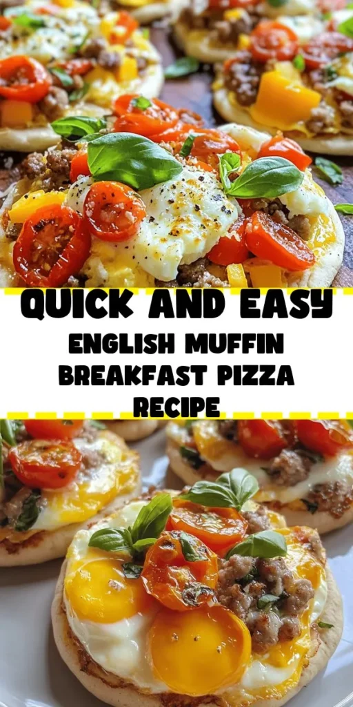 Start your day right with these delicious English Muffin Breakfast Pizzas! This easy recipe features toasted English muffins topped with fluffy eggs, bubbling mozzarella, juicy cherry tomatoes, and savory sausage or bacon. Add some colorful bell peppers and a sprinkle of red pepper flakes for a kick. Perfect for a quick breakfast or brunch, these pizzas are ready in just 25 minutes. Don’t forget the fresh basil for that finishing touch!