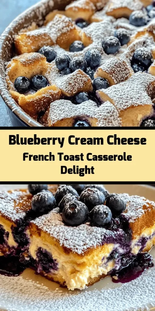 Indulge in this delicious Blueberry Cream Cheese French Toast Casserole that's perfect for brunch or a cozy breakfast! Easy to make with challah or brioche bread, creamy cheese, and fresh blueberries, it's a delightful dish everyone will love. Simply prepare the layers, chill overnight, and bake to perfection. Serve warm with maple syrup and a dusting of powdered sugar for an extra treat. Your family and friends will be asking for seconds!