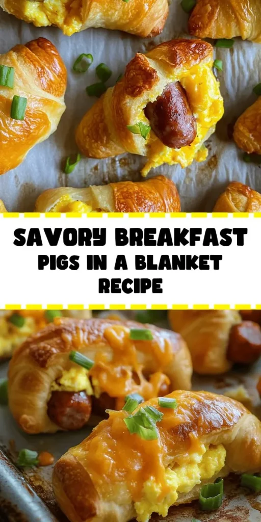Start your morning off right with these delicious Breakfast Pigs in a Blanket! Made with mini sausages, fluffy scrambled eggs, tangy cheddar cheese, and fresh green onions, all wrapped in crescent roll dough, they're a perfect blend of flavors. Easy to prepare and bake in just 30 minutes, these tasty bites are great for breakfast or brunch gatherings. Pair them with your favorite dipping sauce for an extra kick. Enjoy this fun twist on a classic!