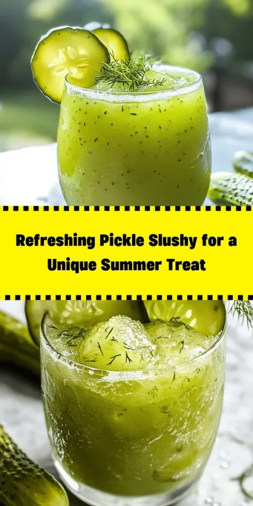 Looking for a refreshing twist on summer snacks? Try this Pickle Slushy Delight! Made with just a few simple ingredients like dill pickle juice, fresh dill, and a splash of lemon juice, this unique slushy is both tangy and invigorating. It's perfect for cooling off on hot days or impressing friends at your next gathering. Serve it chilled, with pickle slices for garnish! In just 5 minutes, you’ll have a fun, tasty treat that’s sure to be a hit!