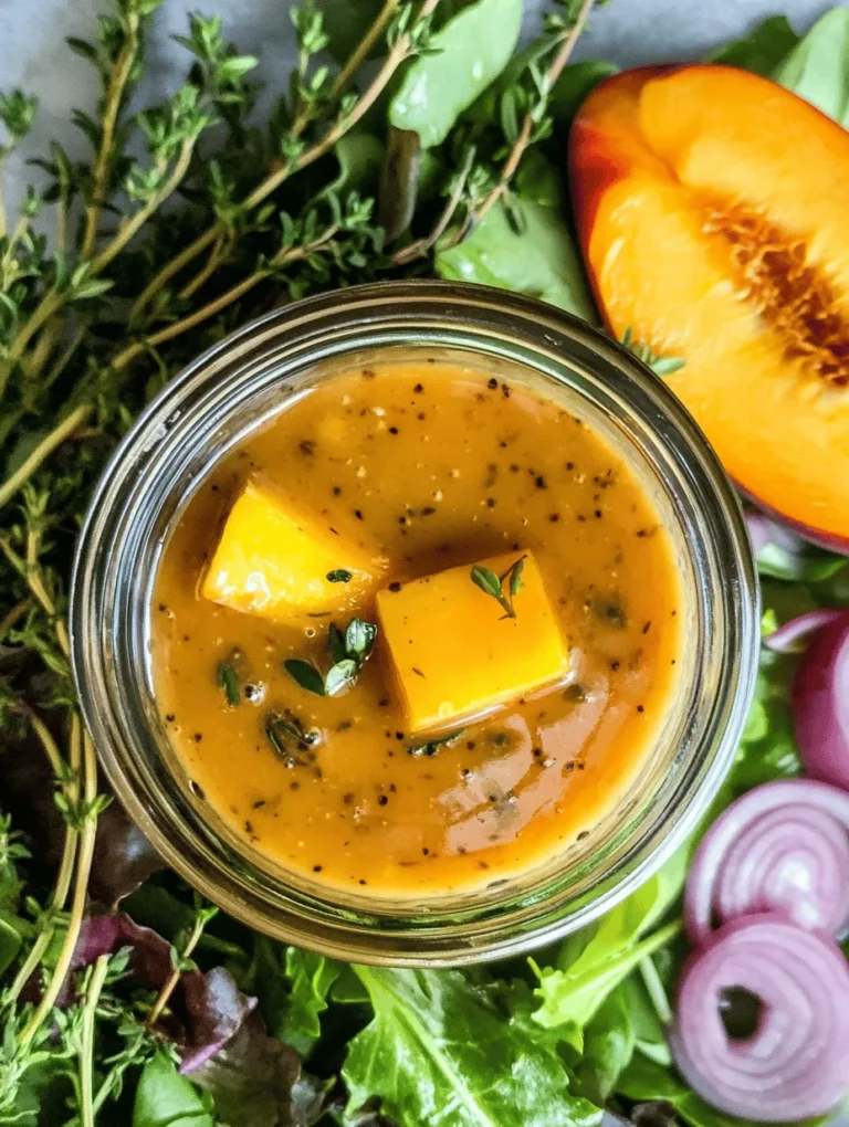 In the world of culinary delights, few things are as versatile and satisfying as a well-crafted vinaigrette. The Peach Honey Dijon Balsamic Vinaigrette stands out as a refreshing and flavorful addition to your salad repertoire, weaving together the natural sweetness of ripe peaches, the tangy sharpness of Dijon mustard, and the rich depth of balsamic vinegar. This unique blend of ingredients creates a dressing that not only enhances your salads but also elevates grilled vegetables, meats, and even fresh fruits.
