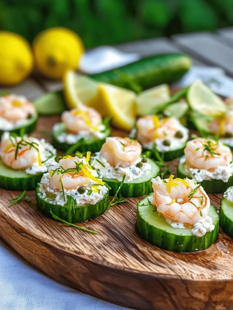 When it comes to appetizers, few dishes can compete with the light and refreshing allure of Cucumber Shrimp Bites. This delightful recipe showcases a perfect harmony of flavors and textures: succulent shrimp paired with creamy, herb-infused cheese, all elegantly nestled atop crisp cucumber slices. Not only do these bites tantalize your taste buds, but they also offer an appealing visual presentation that enhances any gathering, whether it's a casual get-together or a formal celebration.