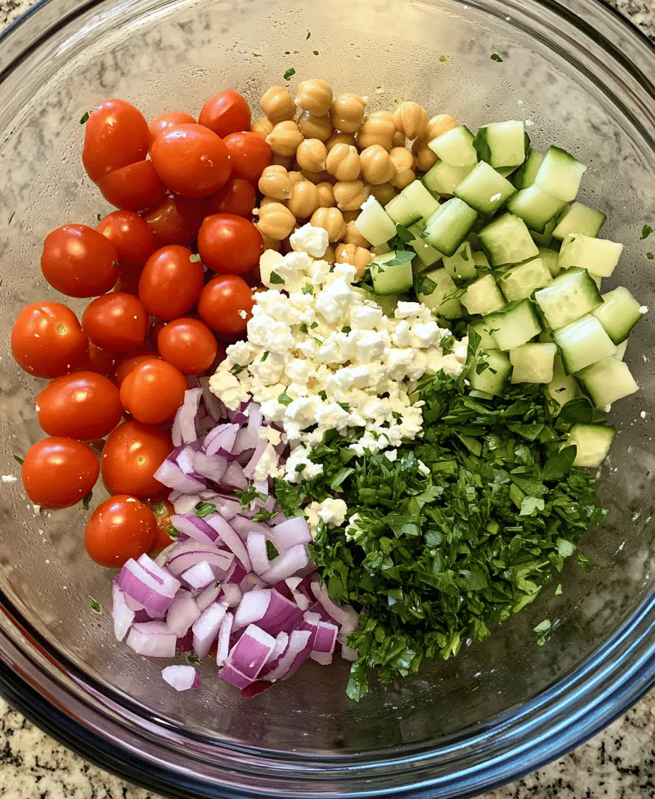 As the temperature rises and the sun shines brighter, the craving for light and refreshing meals becomes more pronounced. Salads, in particular, offer a fantastic opportunity to incorporate a variety of vibrant ingredients that not only satisfy hunger but also nourish the body. Among the myriad of salad options, the <strong>Fresh & Crunchy Chickpea Cucumber Salad</strong> stands out as a delightful choice, expertly balancing flavors and textures to create a dish that is as nutritious as it is appealing.” /></p>
</p>
<h3>Tips for Gently Folding in Feta and Parsley</h3>
</p>
<p>When you reach the step of incorporating feta cheese and fresh parsley into your Fresh & Crunchy Chickpea Cucumber Salad, it’s essential to do so with care to preserve the texture and integrity of both ingredients. Start by crumbling your feta cheese into small, bite-sized pieces. This ensures that the cheese is evenly distributed throughout the salad without overwhelming any single bite.</p>
</p>
<p>To fold in the feta and parsley, use a large spatula or wooden spoon. Begin by gently lifting the salad mixture from the bottom, allowing the fresh ingredients to rise to the top while gradually incorporating the feta and parsley. Avoid vigorous stirring; instead, opt for a gentle motion that maintains the salad’s lightness and crunch. This technique not only helps to keep the feta intact but also prevents the parsley from bruising, allowing its vibrant green color and fresh flavor to shine through.</p>
</p>
<h3>Creating the Dressing</h3>
</p>
<p>The dressing is a critical component of any salad, and for this Fresh & Crunchy Chickpea Cucumber Salad, it brings all the flavors together harmoniously. Start by choosing a high-quality extra virgin olive oil, which will elevate the overall taste of the dressing. In a small bowl, combine freshly squeezed lemon juice, olive oil, minced garlic, salt, and pepper.</p>
</p>
<p>To achieve a perfectly emulsified dressing, use a whisk to combine the ingredients. Start by slowly whisking the lemon juice and garlic, then gradually drizzle in the olive oil while continuing to whisk. This technique helps to create a smooth, cohesive dressing that clings beautifully to the salad ingredients. Taste the dressing before adding it to the salad, adjusting the seasoning with more salt, pepper, or lemon juice as necessary. A well-balanced dressing can significantly enhance the overall flavor profile of the salad.</p>
</p>
<h3>Final Assembly</h3>
</p>
<p>Once your salad components and dressing are prepared, it’s time for the final assembly. Pour the dressing over the chickpea, cucumber, tomato, onion, feta, and parsley mixture. Allow the salad to rest for at least 10 to 15 minutes before serving. This resting period is essential for flavor melding, as it allows the ingredients to absorb the dressing and each other’s flavors, resulting in a more cohesive and delicious salad.</p>
</p>
<p>After the resting period, taste the salad once more and adjust the seasoning if needed. The flavors may develop further during this time, so you might find that a pinch of salt or a dash of lemon juice enhances the overall taste even more.</p>
</p>
<h3>Nutritional Benefits of Each Ingredient</h3>
</p>
<p>The Fresh & Crunchy Chickpea Cucumber Salad is not just delicious; it’s also packed with various nutrients that contribute to a healthy diet.</p>
</p>
<p>– <strong>Chickpeas</strong>: A powerhouse of protein and fiber, chickpeas are excellent for weight management and blood sugar regulation. They keep you feeling full longer, making them a great addition to any meal. Their low glycemic index helps prevent spikes in blood sugar levels, making them suitable for individuals with diabetes.</p>
</p>
<p>– <strong>Cucumber</strong>: With their high water content and low-calorie count, cucumbers are perfect for hydration and weight loss. They provide a refreshing crunch to the salad while also delivering vitamins and minerals like vitamin K and potassium.</p>
</p>
<p>– <strong>Tomatoes</strong>: Rich in lycopene, a powerful antioxidant, tomatoes contribute to heart health and may lower the risk of certain cancers. They also add vibrant color and a juicy sweetness to the salad, enhancing both its visual appeal and taste.</p>
</p>
<p>– <strong>Onions</strong>: Onions are loaded with antioxidants and vitamins, supporting digestion and boosting the immune system. Their natural sweetness balances the salad’s flavors while providing a satisfying crunch.</p>
</p>
<p>– <strong>Feta</strong>: While feta cheese adds a creamy texture and tangy flavor, it also offers nutritional benefits when consumed in moderation. It provides calcium and protein, contributing to bone health and overall dietary balance.</p>
</p>
<p>– <strong>Parsley</strong>: This often-overlooked herb is a detoxifying powerhouse. Rich in vitamins A, C, and K, parsley supports digestion and can help combat inflammation, making it a valuable addition to any dish.</p>
</p>
<h3>Serving Suggestions</h3>
</p>
<p>The versatility of the Fresh & Crunchy Chickpea Cucumber Salad makes it suitable for various occasions, whether as a standalone meal or a delightful side dish.</p>
</p>
<p>– <strong>As a Standalone Meal</strong>: For a complete and satisfying meal, consider pairing this salad with whole grains such as quinoa, brown rice, or farro. This combination not only enhances the meal’s fiber content but also provides a well-rounded nutritional profile that keeps you energized throughout the day.</p>
</p>
<p>– <strong>Side Dish Options</strong>: The salad complements grilled meats, fish, or roasted vegetables beautifully. Serve it alongside lemon-herb grilled chicken or seared salmon for a balanced plate that’s sure to impress.</p>
</p>
<p>– <strong>Meal Prep Ideas</strong>: One of the great advantages of this salad is its ability to hold up in the refrigerator for a few days. This makes it an ideal candidate for meal prep. Store the salad in an airtight container and enjoy it as a quick lunch or dinner option throughout the week. Just be sure to keep the dressing separate if you’re preparing it in advance; this will help to maintain the salad’s fresh texture.</p>
</p>
<h3>Conclusion</h3>
</p>
<p>The Fresh & Crunchy Chickpea Cucumber Salad is not just a dish; it’s an invitation to enjoy fresh ingredients and the myriad health benefits they bring. With its vibrant colors, diverse textures, and rich flavors, this salad is perfect for a light lunch, a hearty side dish, or even a standalone meal. Its ease of preparation and numerous health benefits make it a must-try recipe for anyone looking to incorporate more nutritious foods into their diet.</p>
</p>
<p>By embracing the natural goodness of chickpeas, cucumbers, tomatoes, onions, feta cheese, and parsley, you can create a salad that is both satisfying and nourishing. So gather your ingredients, prepare this delightful salad, and enjoy the burst of flavors and health benefits it offers. Incorporate this Fresh & Crunchy Chickpea Cucumber Salad into your meal rotation, and relish in the vibrant, fresh eating experience it provides.</p>
<div id=