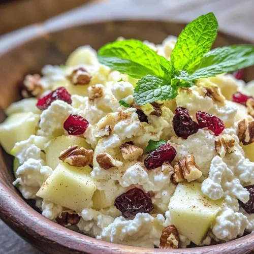 The Cottage Cheese & Apple Salad Delight is not just another salad; it's a celebration of flavors and health benefits. Cottage cheese serves as a fantastic source of protein, making this salad a filling meal option. The addition of apples brings a natural sweetness and a satisfying crunch, while nuts and dried fruits add texture and depth. This salad is not only easy to prepare but also encourages a healthy eating pattern by incorporating whole foods that can keep you energized throughout the day.