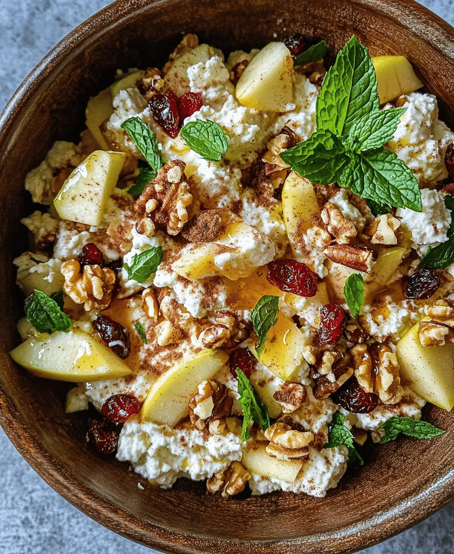 The Cottage Cheese & Apple Salad Delight is not just another salad; it's a celebration of flavors and health benefits. Cottage cheese serves as a fantastic source of protein, making this salad a filling meal option. The addition of apples brings a natural sweetness and a satisfying crunch, while nuts and dried fruits add texture and depth. This salad is not only easy to prepare but also encourages a healthy eating pattern by incorporating whole foods that can keep you energized throughout the day.