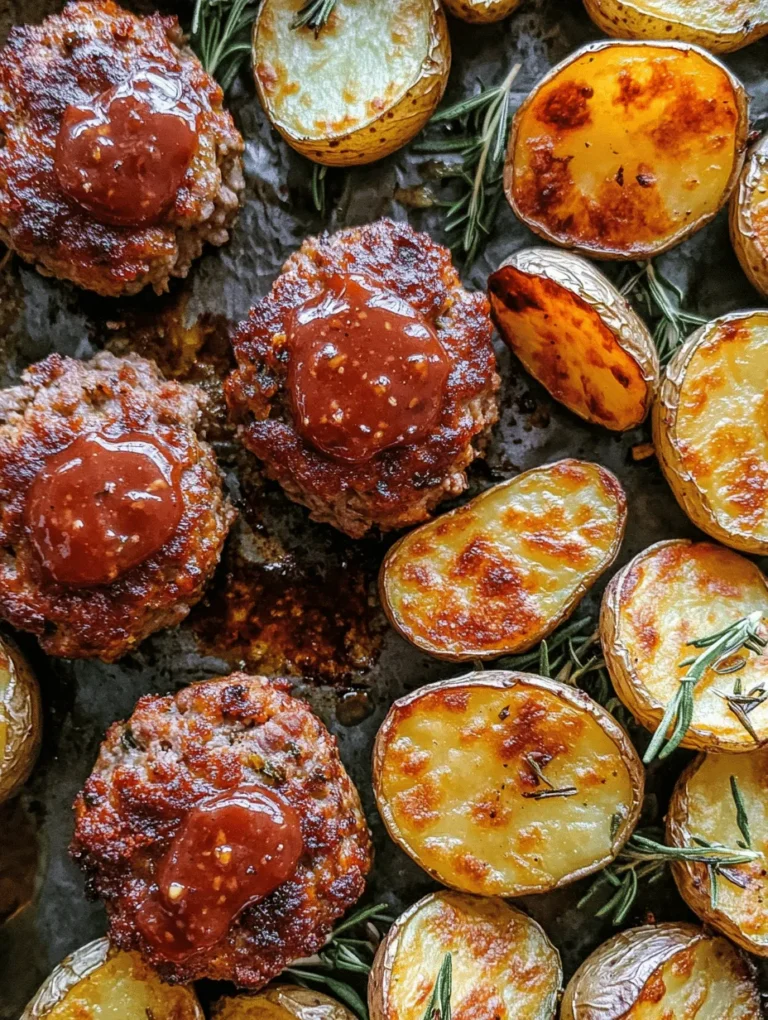 Savory Sheet Pan Mini Meatloaf & Crispy Roasted Potatoes is a delightful and practical dish that merges the comforting flavors of classic meatloaf with the crispy goodness of roasted potatoes—all prepared on a single baking sheet. This recipe not only streamlines your cooking process but also makes clean-up a breeze. Ideal for busy weeknights or a cozy family dinner, this dish is incredibly versatile, allowing for ingredient substitutions and variations to suit your dietary needs or personal preferences.