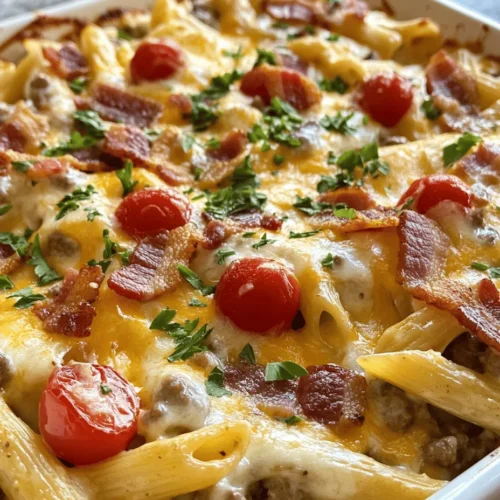 When it comes to comfort food, few dishes can compete with the heartwarming allure of a rich and creamy pasta dish. Loaded Cheeseburger Alfredo Pasta combines two beloved classics—the cheeseburger and Alfredo pasta—into a single, indulgent meal that is sure to satisfy cravings from every angle. Picture this: tender pasta enveloped in a velvety cheese sauce, mingling with savory ground beef, crispy bacon, and a medley of fresh vegetables. It’s a plateful of happiness that brings the family together, making it an ideal choice for cozy weeknight dinners or festive gatherings.
