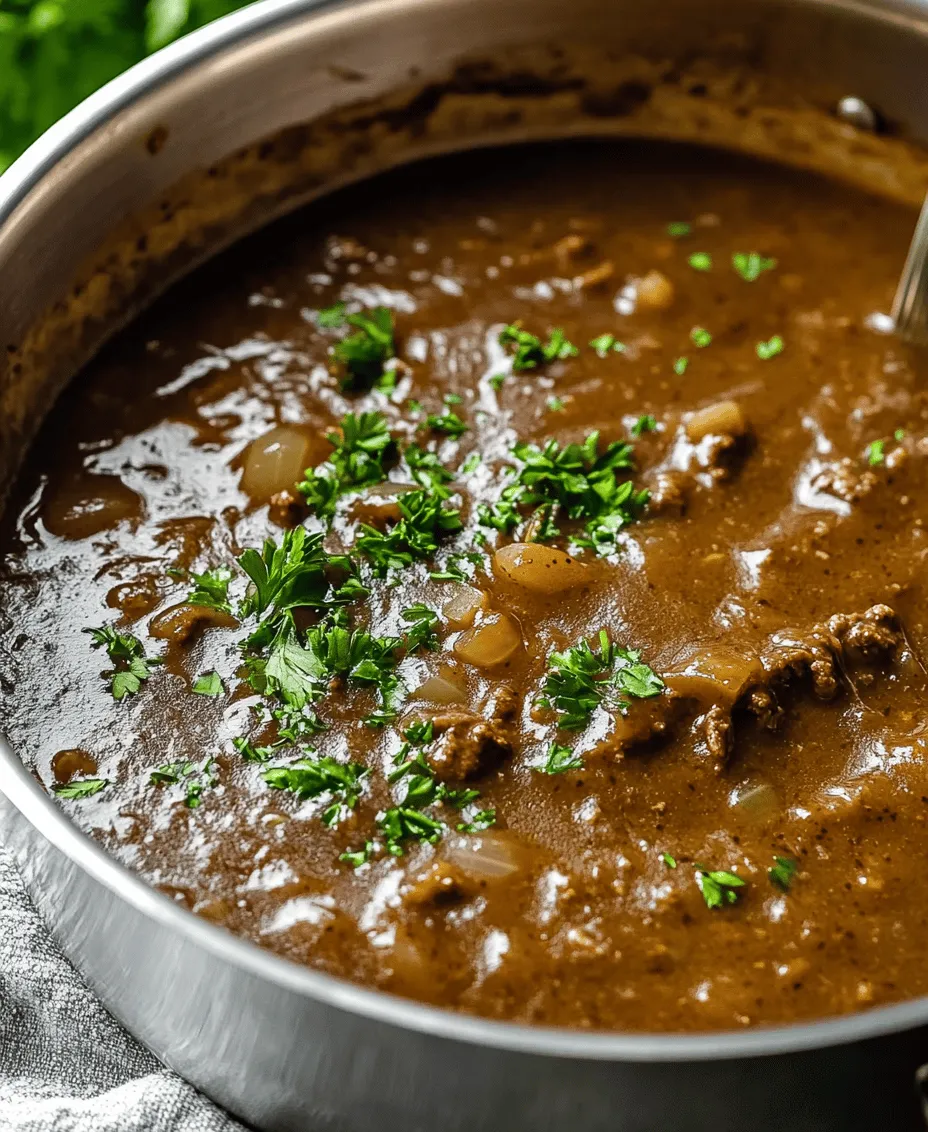 Savory Beef Brown Gravy Delight is more than just a sauce; it's a cornerstone of comfort food that has made its mark across various cuisines. Whether drizzled over a hearty meat dish, mashed potatoes, or served alongside roasted vegetables, this rich and flavorful gravy elevates any meal from ordinary to extraordinary. Gravy has long been a staple in many households, cherished for its ability to bring out the natural flavors of the ingredients it accompanies. This recipe for Savory Beef Brown Gravy Delight not only showcases the deep flavors of beef but also highlights the art of creating gravies from scratch, a skill that many chefs and home cooks alike take pride in mastering.