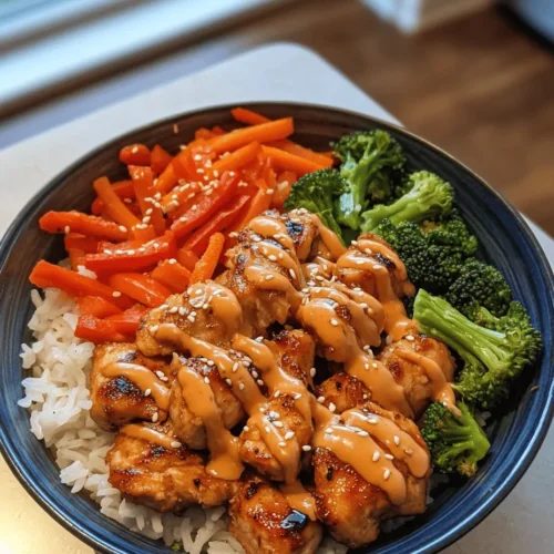 Welcome to a culinary experience that harmonizes vibrant flavors and textures—Spicy Honey-Ginger Chicken Bowls with Yum Yum Sauce. This delightful dish perfectly balances the heat of spices and the sweetness of honey, creating a meal that tantalizes the taste buds and satisfies the hunger. Imagine savoring tender chicken, fluffy rice, and colorful vegetables all in one bowl, each bite offering a delightful contrast of spicy, sweet, and savory elements.