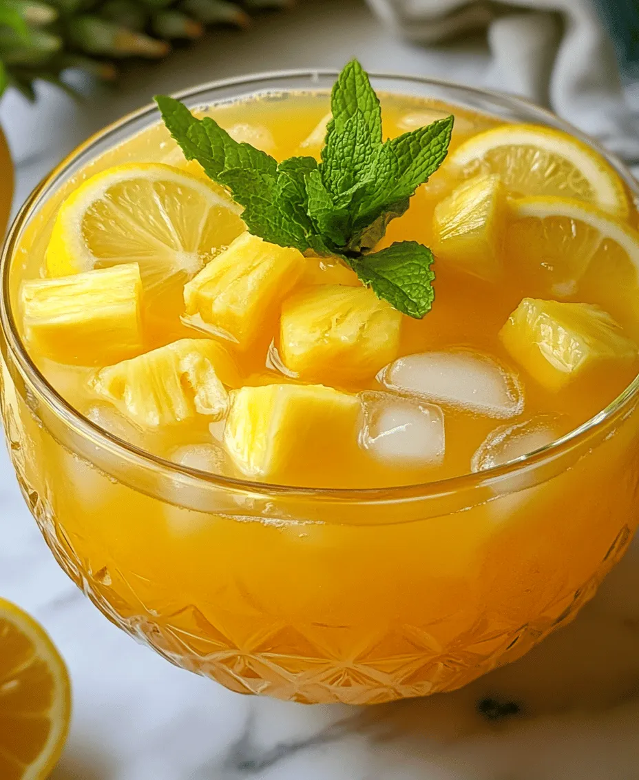 Pineapple Lemonade Punch embodies the essence of summer and celebration. Its popularity as a go-to drink for social events and family gatherings is no surprise, as it combines the tropical sweetness of pineapple with the refreshing tang of lemons. This punch is versatile enough to suit various occasions, from casual picnics to festive parties, making it a staple for anyone who loves entertaining.