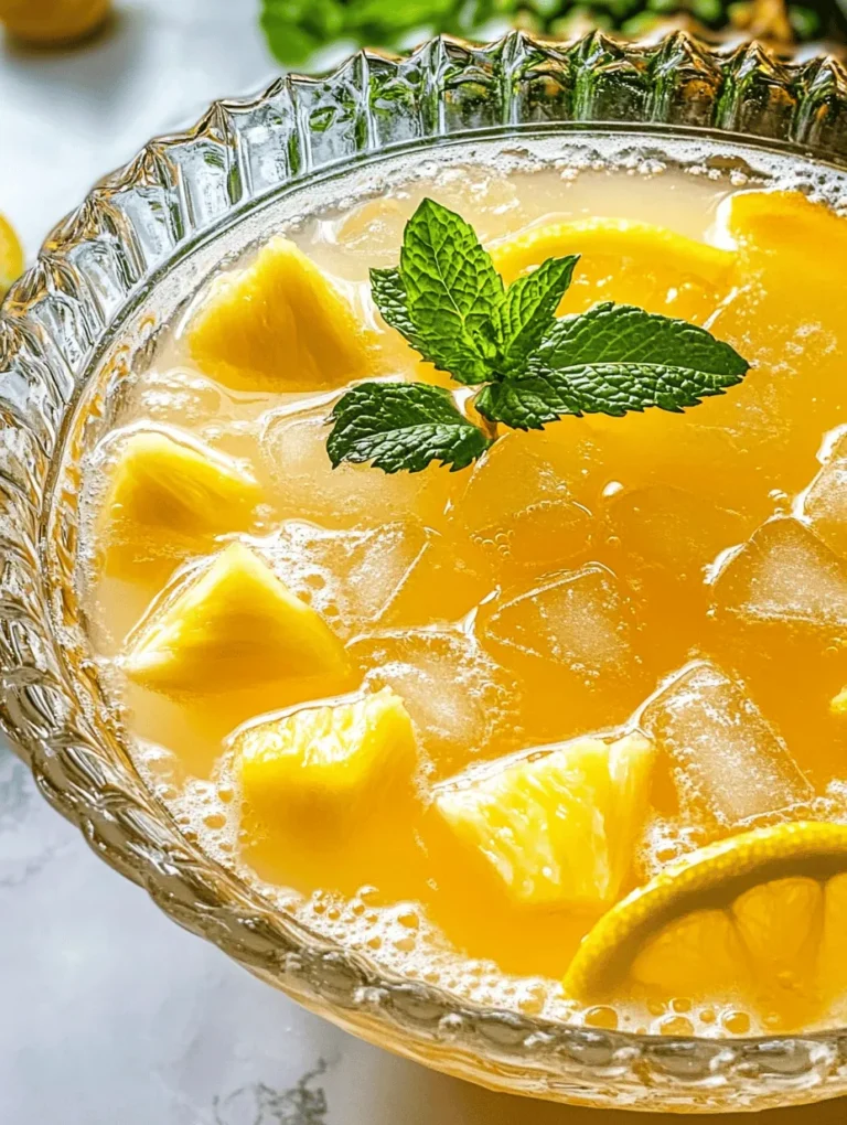 Pineapple Lemonade Punch embodies the essence of summer and celebration. Its popularity as a go-to drink for social events and family gatherings is no surprise, as it combines the tropical sweetness of pineapple with the refreshing tang of lemons. This punch is versatile enough to suit various occasions, from casual picnics to festive parties, making it a staple for anyone who loves entertaining.