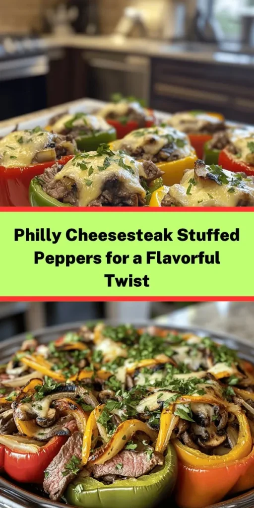 Dive into the delicious world of Philly Cheesesteak Loaded Stuffed Peppers! These vibrant bell peppers are filled with tender ribeye or sirloin steak, sautéed onions, mushrooms, and garlic, all topped with ooey-gooey provolone cheese. Perfect for a hearty dinner or meal prep, this recipe is easy to follow and packed with flavor. Bake them to golden perfection for a crowd-pleasing dish that’s both satisfying and colorful. Don’t miss out on this tasty twist!