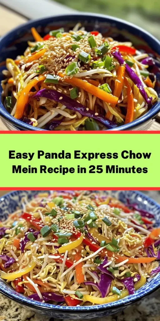 Whip up a delicious homemade version of Panda Express-inspired Chow Mein in just 25 minutes! This Wok-tastic recipe features tender chow mein noodles stir-fried with colorful veggies like cabbage, carrots, and bell peppers, all infused with flavorful garlic and ginger. Toss in soy sauce and a touch of sesame oil for a savory finish. Perfect for a quick weeknight dinner or meal prep! Give it a try and enjoy every noodle!