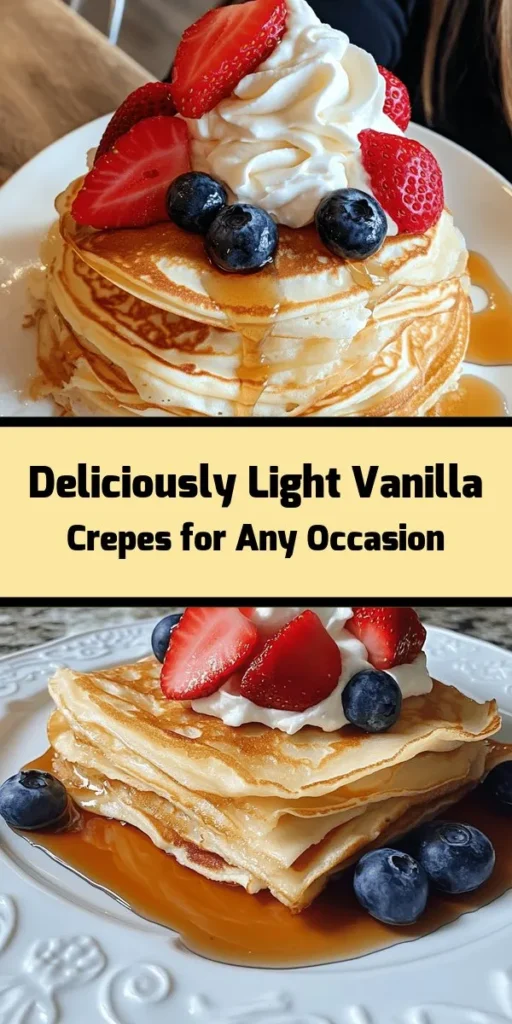 Indulge in these Heavenly Vanilla Crepes that are perfect for breakfast or dessert! Made with simple ingredients like flour, eggs, and milk, these delicate crepes are easy to whip up and can be customized with your favorite toppings. From fresh berries to rich Nutella, the possibilities are endless. With just a little prep time, you can serve up a delightful treat that everyone will love. Get ready for a deliciously sweet experience!