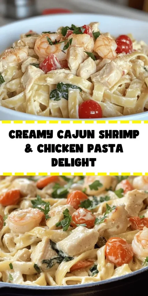 Get ready to savor the flavors of Cajun Delight with this creamy shrimp and chicken pasta! In just 30 minutes, you can whip up a delicious dish featuring tender fettuccine tossed with seasoned chicken, succulent shrimp, and vibrant veggies in a rich creamy sauce. Perfect for a weeknight dinner or impressing guests, this recipe is quick and easy, requiring simple ingredients. Garnish with parsley and Parmesan for that extra touch! Enjoy the taste of New Orleans at home!
