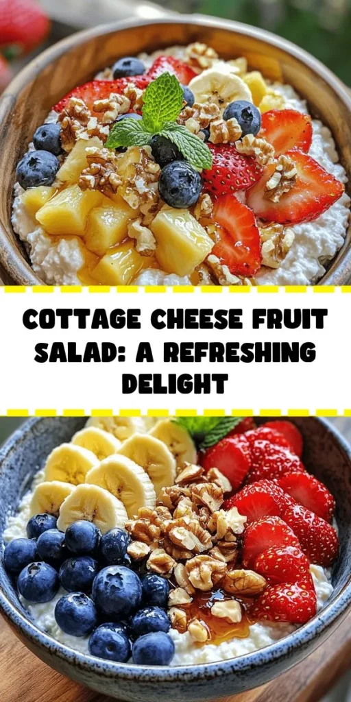 Discover the perfect summer treat with this Cottage Cheese and Fruit Delight! This easy recipe combines creamy cottage cheese with fresh strawberries, pineapple, blueberries, and banana, drizzled with honey or maple syrup for that extra sweetness. Toss in some walnuts or pecans for a delightful crunch and top it off with fresh mint. It’s a healthy, refreshing dessert or snack that takes just 15 minutes to prepare. Ideal for gatherings or a nutritious breakfast!