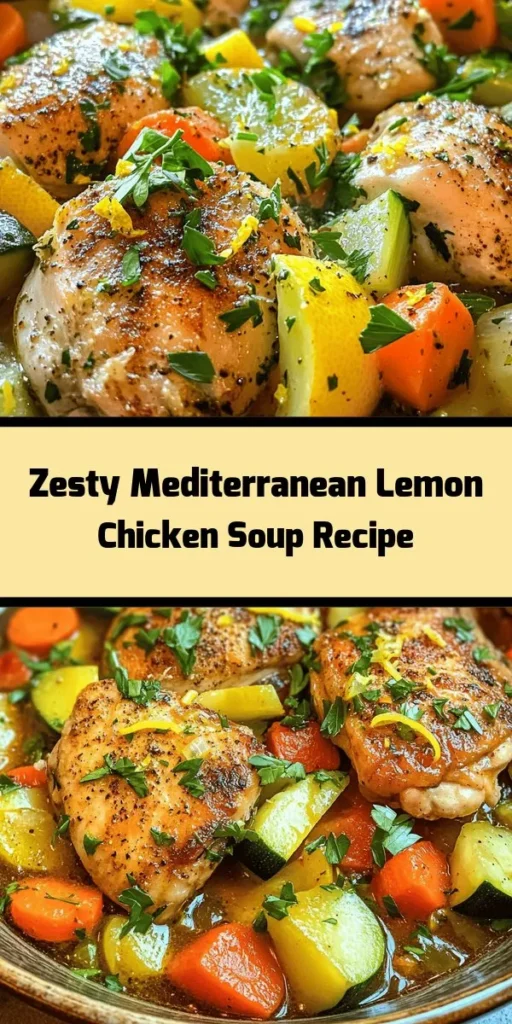 Discover the refreshing taste of Mediterranean Lemon Chicken Soup! Perfect for cozy nights, this hearty dish is packed with tender chicken thighs, vibrant veggies, and a zesty lemon kick. In just an hour, you can whip up a comforting bowl with orzo pasta that's sure to satisfy. The blend of herbs and fresh parsley adds a lovely aroma. Serve warm and enjoy with loved ones for a delightful meal. Try this recipe for a taste of the Mediterranean today!