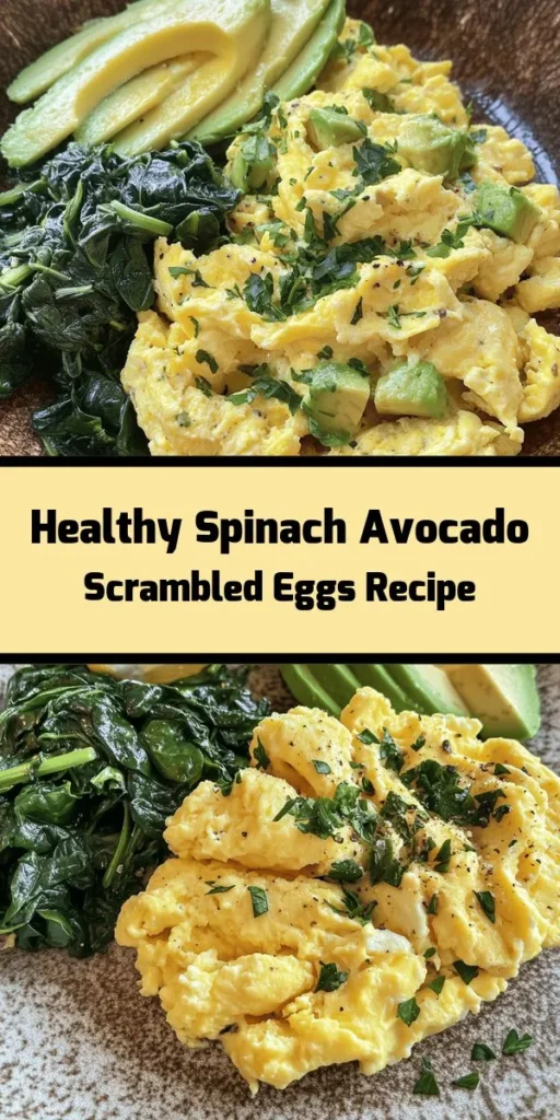 Start your day off right with this delicious Scrambled Eggs with Spinach and Avocado recipe! Perfectly fluffy eggs mixed with fresh spinach and creamy avocado make for a nutritious breakfast or brunch option. With just a few ingredients and simple steps, you can whip up this satisfying dish in under 15 minutes. Drizzle with lemon juice and sprinkle with herbs for an extra burst of flavor. Great served with toast or on its own! Enjoy healthy eating!