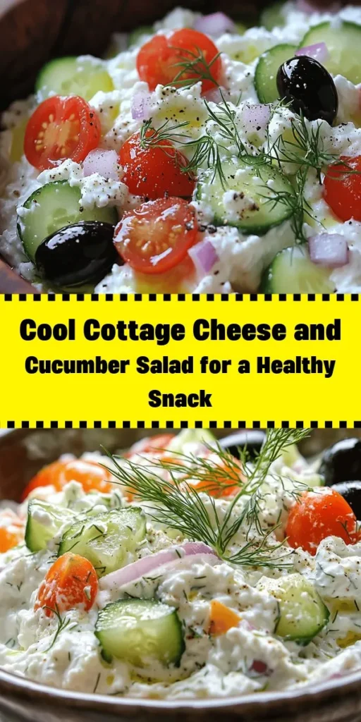 Discover the perfect summer dish with this refreshing Cottage Cheese and Cucumber Salad. Packed with juicy cucumbers, cherry tomatoes, and creamy cottage cheese, this salad is easy to make and bursting with flavor. Toss in fresh dill, red onion, and a zesty dressing for a delicious side dish or light meal. Ready in just 20 minutes, it's perfect for picnics or a quick lunch. Enjoy it chilled for a refreshing treat in the warm weather!