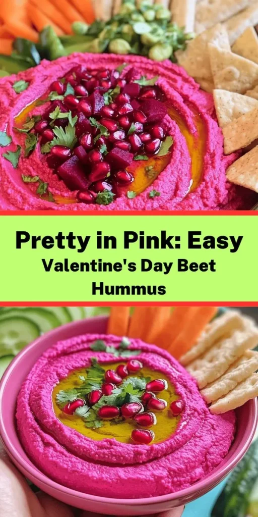 Celebrate love this Valentine's Day with a stunning and delicious Pink Beet Hummus! This vibrant dish combines roasted beets, chickpeas, and tahini for a creamy, healthy dip that’s perfect for sharing. Easy to make, simply blend roasted beets with garlic, olive oil, and spices, then serve with fresh veggies or pita chips. Don’t forget to garnish with fresh herbs and pomegranate seeds for that extra pop! Ideal for romantic gatherings or fun get-togethers. Enjoy this colorful and tasty treat!