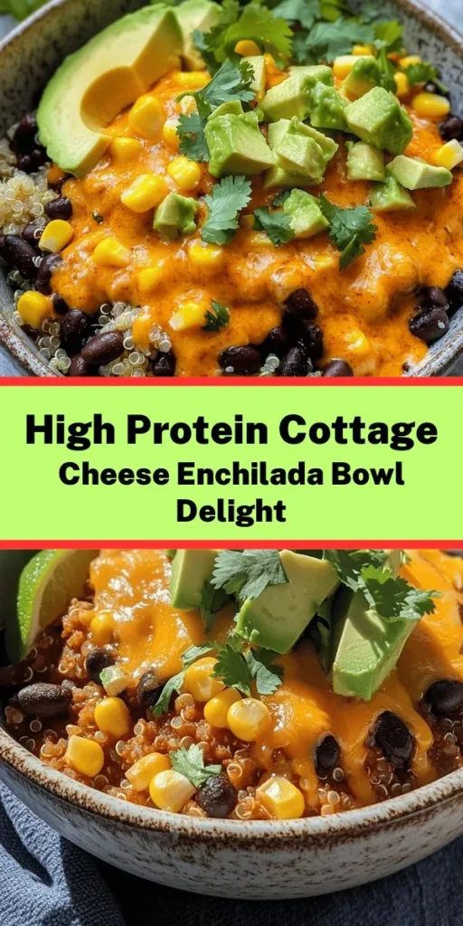 Make mealtime exciting with this High Protein Cottage Cheese Enchilada Bowl! Packed with nutritious ingredients like cottage cheese, quinoa, and black beans, it’s a delicious and healthy option. Layered with enchilada sauce and topped with melted cheddar, this dish is sure to please everyone. Ready in just 50 minutes, it's perfect for busy weeknights. Garnish with cilantro and avocado for extra flavor. Enjoy with lime wedges for a zesty finish!