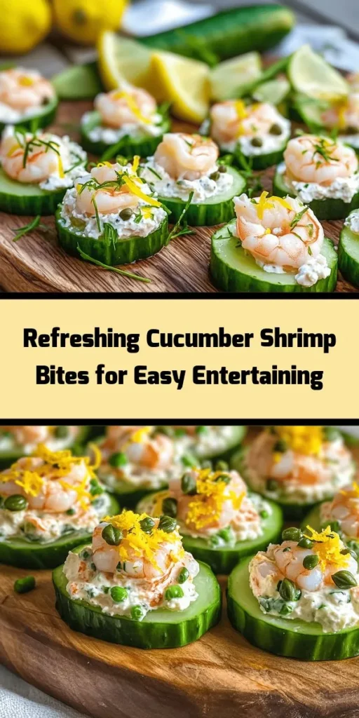 These Cucumber Shrimp Bites are a delightful appetizer that's perfect for any gathering! Made with fresh cucumber rounds topped with a creamy mixture of shrimp, cream cheese, and Greek yogurt, they're bursting with flavor. With the added zing of lemon, garlic, and dill, these bites are not only tasty but also refreshing. Ideal for warm days or a light snack, whip them up in just 35 minutes for a crowd-pleasing treat. Enjoy cold and impress your guests!