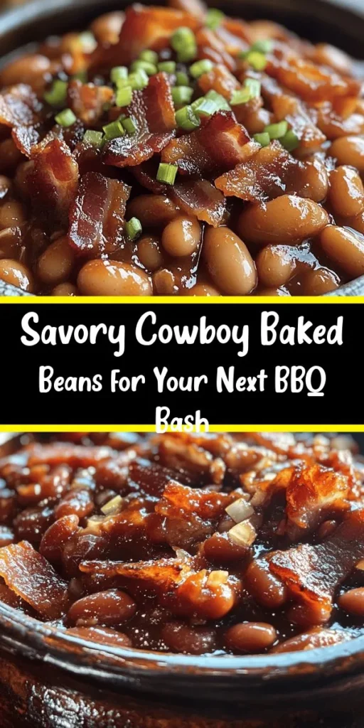 Get ready for a hearty dish that's perfect for any gathering! These Cowboy Baked Beans combine tender navy beans with crispy bacon, savory spices, and rich BBQ sauce for a flavor explosion. Whether you use dried beans or canned, the cooking process ensures a delicious meal that's easy to make. Bake them until bubbly and serve as a side with cornbread or grilled meats. Ideal for barbecues, picnics, or family dinners! Enjoy!