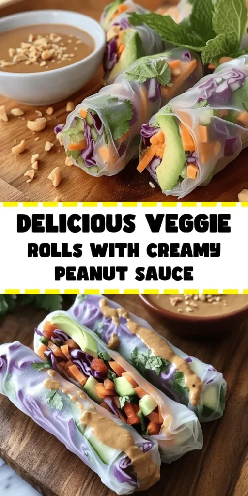 Discover a delicious way to enjoy fresh veggies with these hearty veggie rolls paired with creamy peanut sauce! Made with colorful ingredients like purple cabbage, avocado, and bell pepper, these rolls are not only vibrant but also packed with nutrients. Perfect for a light lunch or a fun appetizer, they are easy to make and fun to dip. Try this simple recipe for a tasty treat that will impress your family and friends!