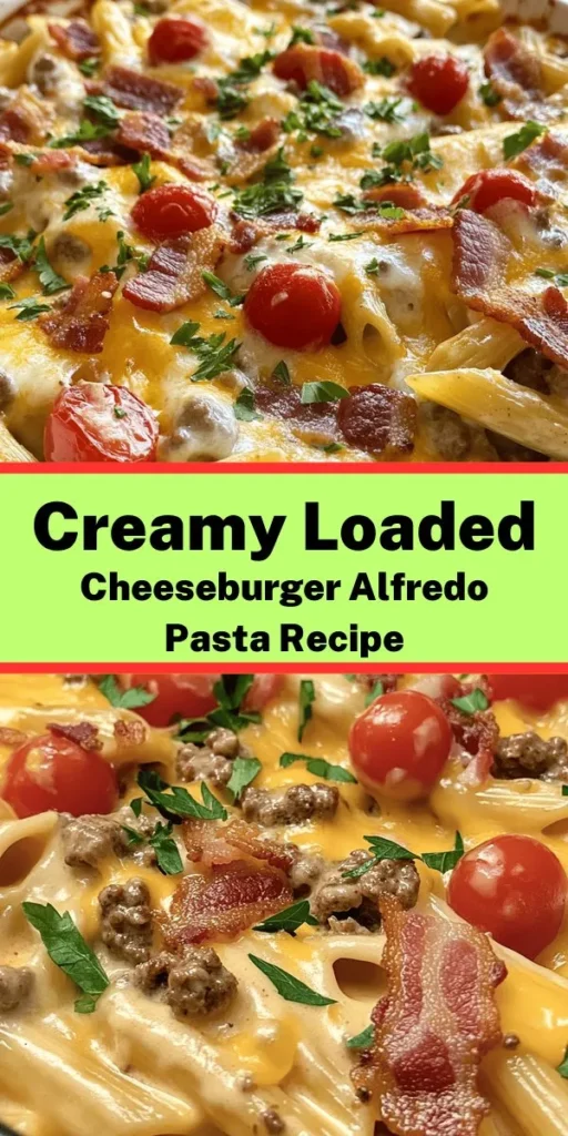 Indulge in this mouthwatering Loaded Cheeseburger Alfredo Pasta that combines your favorite burger flavors with creamy pasta goodness! This quick recipe features fettuccine or penne tossed in a rich alfredo sauce made with ground beef, crispy bacon, and melty cheeses. Fresh cherry tomatoes and a sprinkle of herbs add the perfect finishing touch. Ready in just 30 minutes, it's a deliciously satisfying meal that the whole family will love!