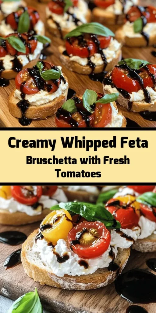 Elevate your appetizer game with this Whipped Feta Bruschetta! This creamy and savory spread combines crumbled feta and Greek yogurt for a delightful base, topped with fresh, juicy cherry tomatoes and fragrant basil. Perfect for gatherings, simply toast some bread, spread on the whipped feta, and add your tomato mixture. Drizzle with balsamic glaze for that extra burst of flavor. Ready in just 30 minutes, it’s an easy, delicious snack everyone will love!