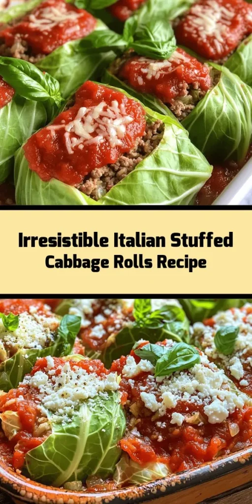 Dive into the comforting flavors of Italy with these Italian Stuffed Cabbage Rolls! Filled with a savory blend of ground beef or sausage, rice, and rich cheeses, these rolls are a satisfying meal for any occasion. Topped with a zesty tomato sauce and baked to perfection, they’re both delicious and easy to make. Perfect for a family dinner, these cabbage rolls are sure to impress. Garnish with fresh herbs and serve with crusty bread for a complete feast!