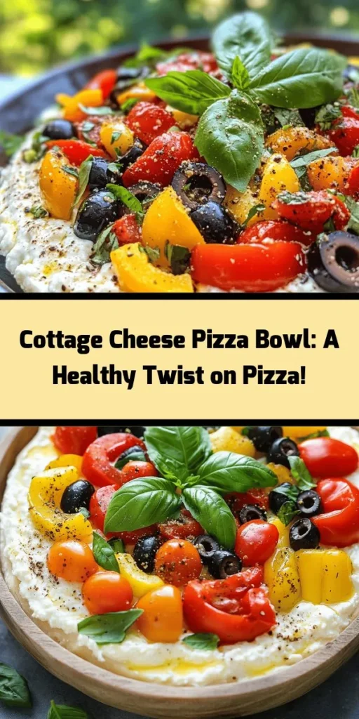 Indulge in a delicious and healthier take on pizza with this Cottage Cheese Pizza Bowl! Packed with protein-rich cottage cheese, vibrant cherry tomatoes, crunchy bell peppers, and savory black olives, it's a colorful dish that’s ready in just 35 minutes. Topped with melty mozzarella and aromatic herbs, it’s perfect for lunch or a light dinner. Serve it hot, garnished with fresh basil for a delightful twist to your pizza cravings!