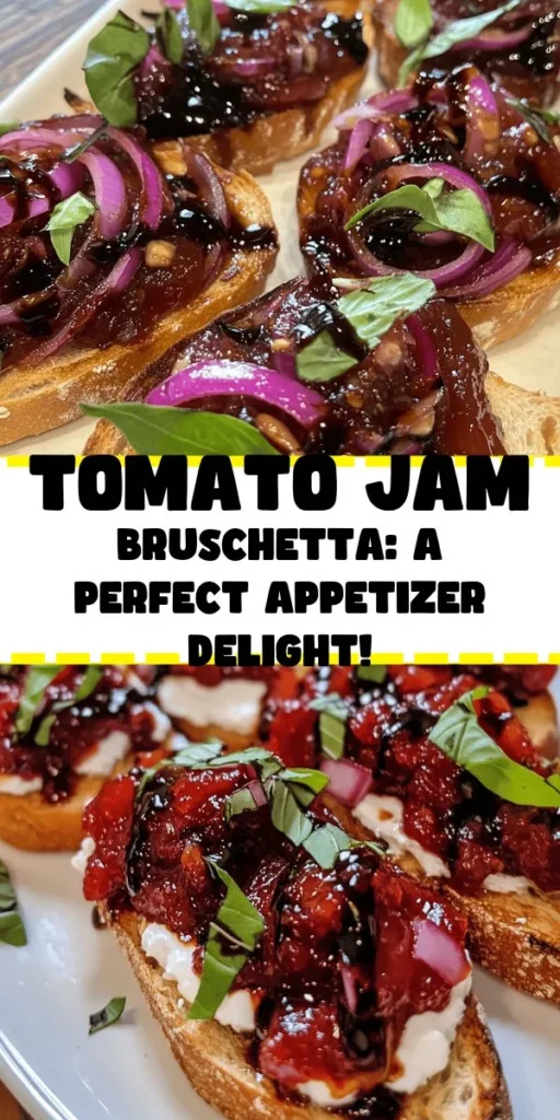 Discover a delightful twist on a classic appetizer with this Tomato Jam Bruschetta recipe! Featuring juicy tomatoes, red onion, garlic, and a hint of balsamic glaze, this easy-to-make dish is perfect for gatherings. Toast some baguette slices to perfection, and optionally spread with creamy ricotta for added richness. Top it off with fresh basil for a burst of flavor. This appetizer will impress your guests and is sure to be a hit at any event!