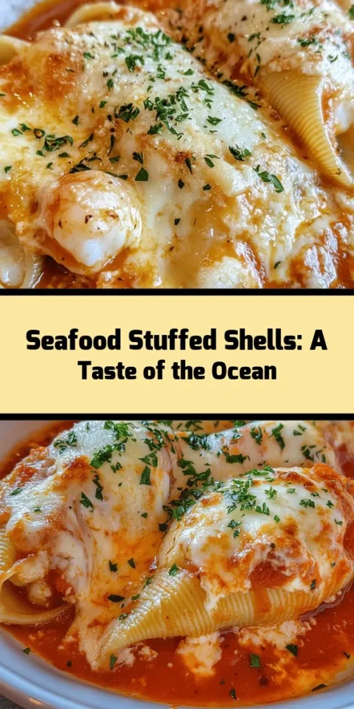 Dive into the flavors of the sea with Ocean’s Bounty Seafood Stuffed Shells! These delightful pasta shells are filled to the brim with a luscious mix of ricotta, shrimp, scallops, and crab, perfectly complemented by wilted spinach and fresh herbs. Topped with marinara sauce and gooey mozzarella, they’re baked to perfection for a comforting, crowd-pleasing meal. A delicious seafood twist that’s sure to impress at your next dinner! Enjoy every bite!