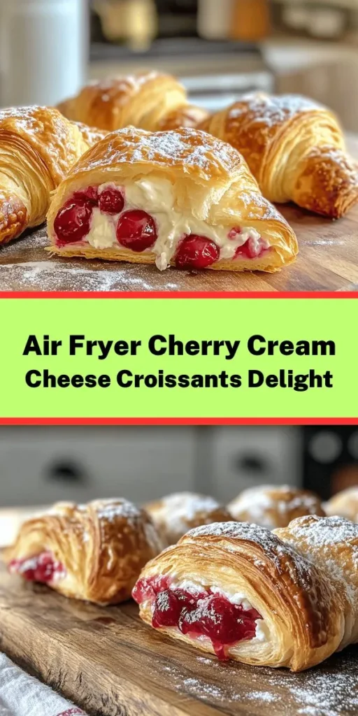 Indulge in the deliciousness of Air Fryer Cherry Cream Cheese Croissants! These easy-to-make treats combine a creamy filling of softened cream cheese and sweet cherry pie filling, all wrapped in flaky croissant dough. Simply prep the filling, roll, and air fry for a golden finish. Perfect for breakfast, brunch, or a sweet snack, these croissants come together in just 30 minutes. Add a dusting of powdered sugar for an extra touch of sweetness!🍒🧀