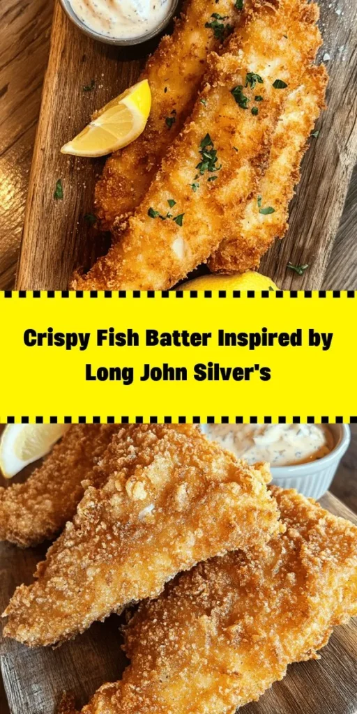 Indulge in homemade crispy fish with this Long John Silver's inspired batter recipe! Perfect for a quick dinner, this dish features a light and crunchy coating made from all-purpose flour, cornstarch, and a blend of savory spices. Simply coat fresh white fish fillets, fry until golden, and enjoy with tartar sauce and lemon wedges. Ready in just 30 minutes, this recipe is sure to impress your family and friends. Dive into deliciousness today!