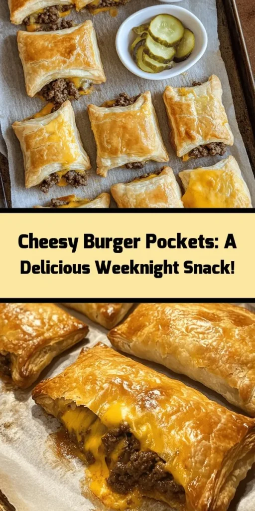 Indulge in these Cheesy Delight Cheeseburger Pockets that are perfect for a quick meal or snack! Made with seasoned ground beef, melted cheddar cheese, onions, and pickles, all wrapped in golden biscuit or pizza dough, these savory pockets are baked to perfection. In just 40 minutes, you can enjoy a delicious twist on the classic burger. Don’t forget the ketchup and mustard for dipping! Great for sharing or a solo treat!