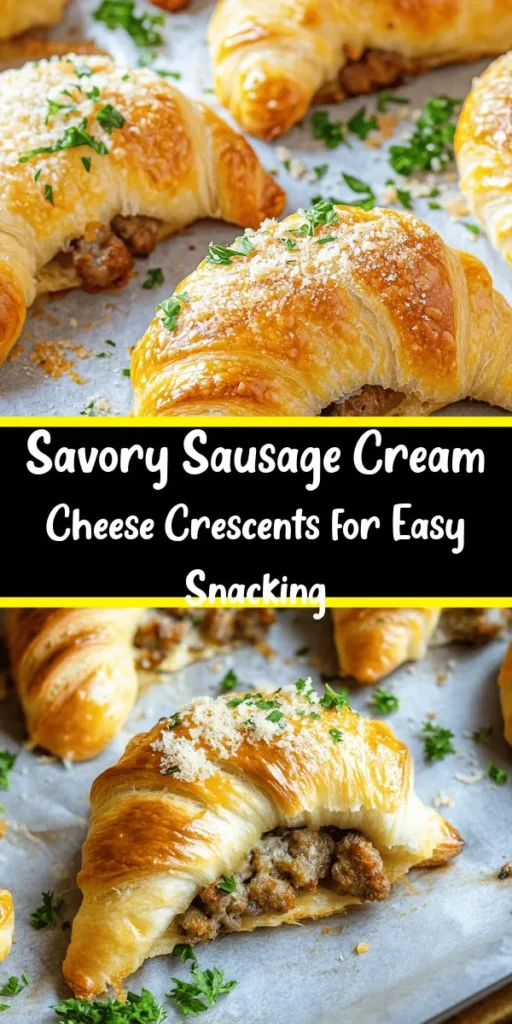 These Savory Sausage Cream Cheese Crescents are the perfect blend of flavors for your next gathering or snack time! With a creamy filling of sausage, cream cheese, and Italian seasonings wrapped in flaky crescent dough, they’re sure to be a crowd-pleaser. Quick to make in just 30 minutes, these bites can be served warm and garnished with fresh parsley for a delightful touch. Try this easy recipe and impress everyone at your next event!