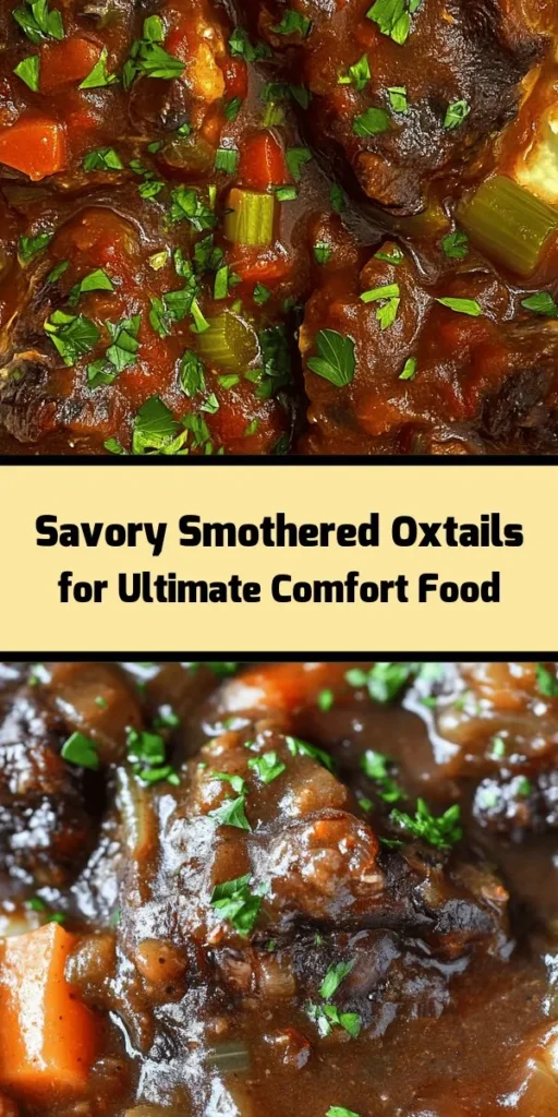 Indulge in a comforting bowl of Decadent Smothered Oxtails that’ll make your taste buds dance! This recipe features tender, braised oxtails simmered with a medley of vegetables and a rich, savory sauce made from beef broth, red wine, and aromatic spices. Perfectly paired with creamy mashed potatoes or fluffy rice, it's a hearty dish that’s sure to impress your family and friends. Follow the simple steps for a meal that’s both satisfying and flavorful!