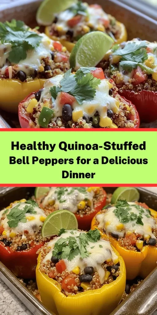 Looking for a delightful and healthy dish? Try these Savory Quinoa-Stuffed Bell Peppers! Bursting with flavor, they combine fluffy quinoa, black beans, sweet corn, and zesty diced tomatoes, all seasoned to perfection. Bake until tender and top with cheese for an extra gooey finish. Perfect as a main dish or a colorful side, these peppers make for a nutritious meal that’s as beautiful as it is delicious. Serve with fresh cilantro and lime for that extra zing!