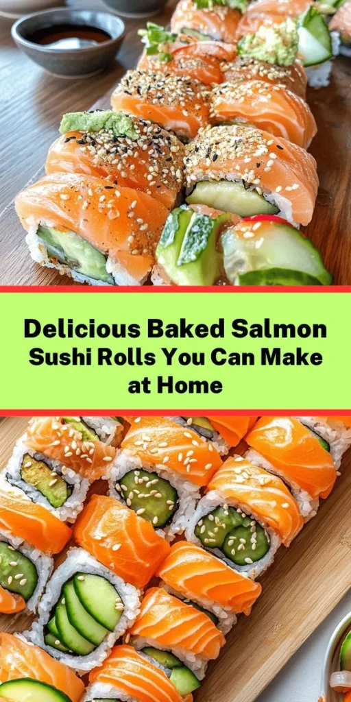 Looking for a unique twist on sushi? These baked salmon sushi rolls are a delicious and fun way to enjoy a favorite dish at home! Combining fluffy sushi rice, fresh salmon, creamy avocado, and crispy cucumber, these rolls are easy to make and bursting with flavor. Drizzle them with a spicy mayo for an extra kick. Perfect for dinner or impressing guests, serve with soy sauce, pickled ginger, and wasabi for a total sushi experience! 🍣🔥