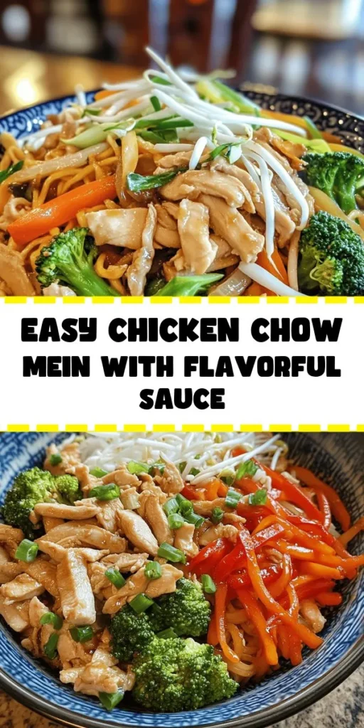 Discover the vibrant flavors of Chicken Chow Mein with the best chow mein sauce! This quick and delicious recipe combines tender chicken, colorful veggies, and perfectly cooked chow mein noodles all tossed in a savory sauce made with soy sauce, oyster sauce, and sesame oil. Ready in just 30 minutes, it’s perfect for a weeknight dinner or impressing guests. Serve hot and enjoy a delightful taste of Asian cuisine at home! 🍜🥢
