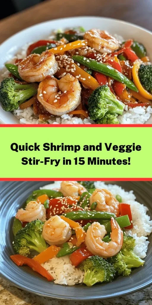 Whip up this quick and colorful shrimp and veggie stir-fry in just 15 minutes! Packed with vibrant broccoli, bell peppers, and sugar snap peas, this dish is as nutritious as it is delicious. The shrimp adds a protein punch, while garlic and ginger give it an aromatic kick. Serve it over rice or quinoa for a satisfying meal, and don't forget to garnish with sesame seeds and green onions for an extra pop! Perfect for a busy weeknight dinner!