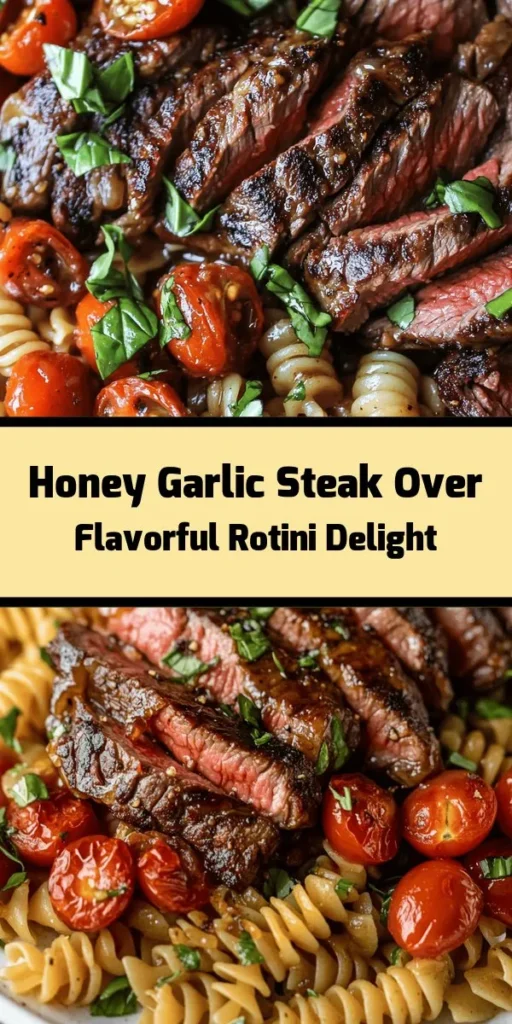 Indulge in a delicious Sticky Honey Garlic Steak and Rotini dish that's perfect for any occasion! This recipe features tender flank steak marinated in a flavorful mixture of soy sauce, honey, garlic, and ginger, grilled to perfection. Served alongside sautéed rotini pasta with cherry tomatoes and fresh basil, it's a delightful meal that combines sweet and savory flavors. Great for dinner nights or impressing guests – easy to make and absolutely irresistible!