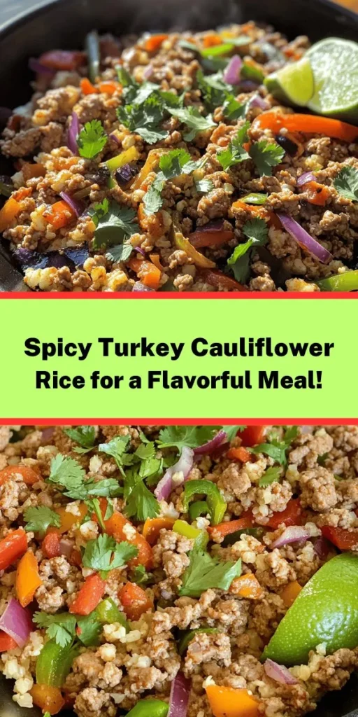 Try this delicious Spicy Turkey Cauliflower Rice recipe for a healthy and flavorful meal! Packed with ground turkey, fresh veggies, and cauliflower rice, this dish is easy to make and ready in just 25 minutes. The blend of spices, soy sauce, and a touch of sriracha brings a perfect kick to your dinner table. Garnish with fresh cilantro and squeeze some lime for added zest. Perfect for meal prep or a quick weeknight dinner! Enjoy this tasty low-carb option!